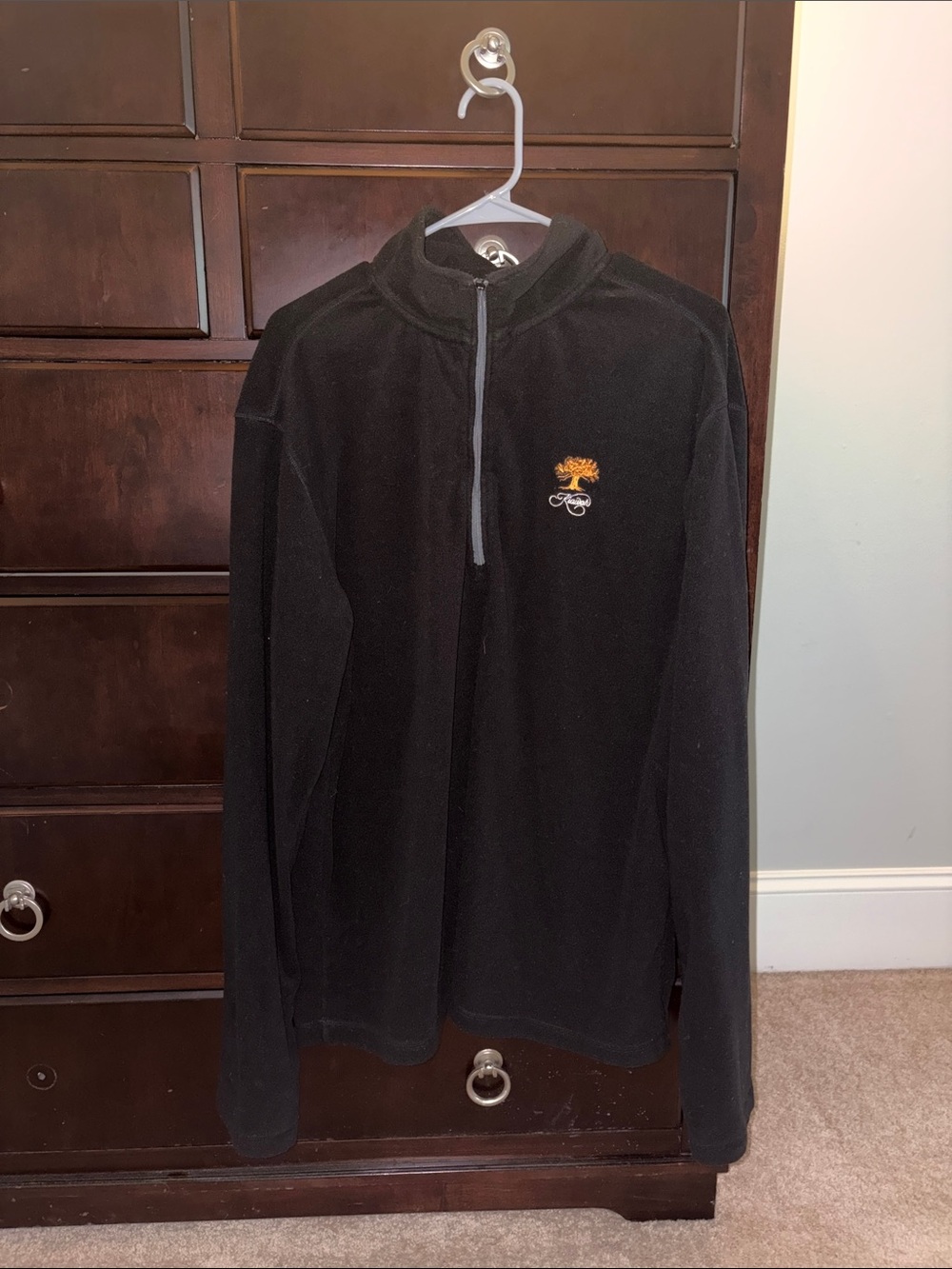 Men's Black Quarter-Zip Fleece Pullover with Embroidered Kiawah Island